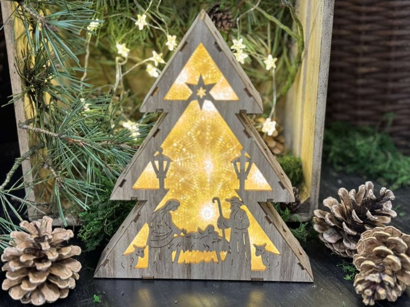 světlo LED stromek dřevěný 19x4x22cm