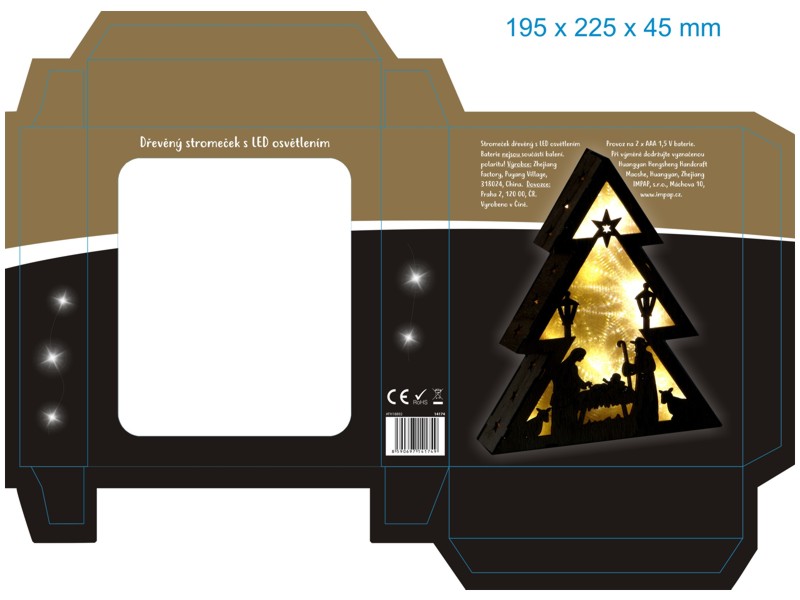 světlo LED stromek dřevěný 19x4x22cm