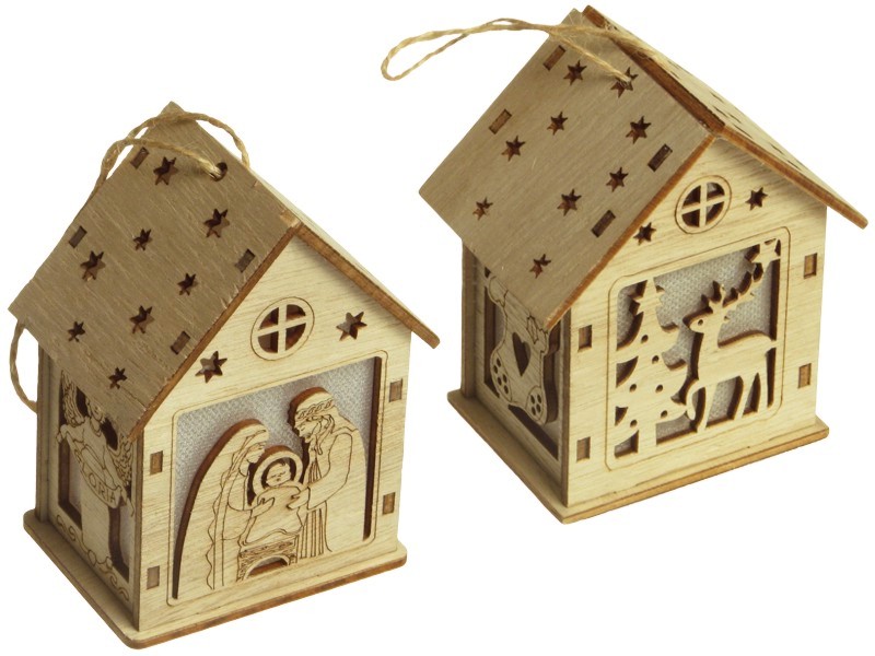 světlo LED domek dřevěný výška 8,5cm
