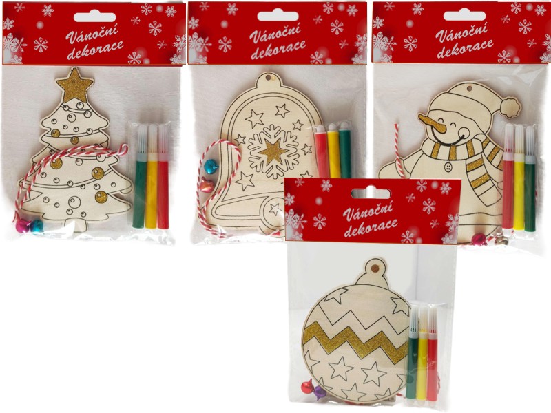 obrázky dřevo 13cm+barvy vánoční glitr
