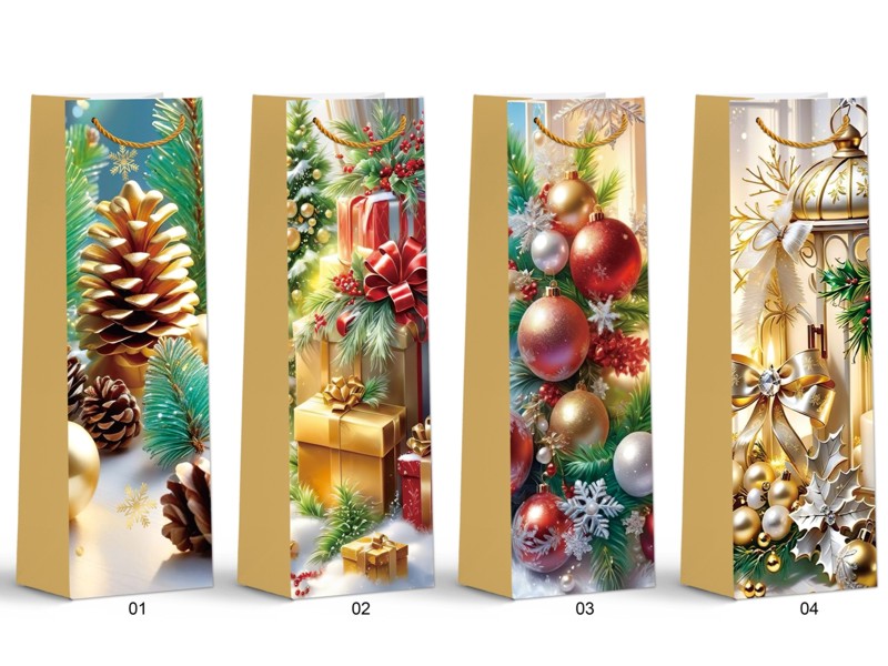 taška LUX 210g 12x35x9cm lahev Vánoce-485