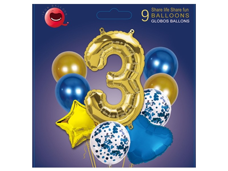 balonky sada 9ks s číslem-modrá 3