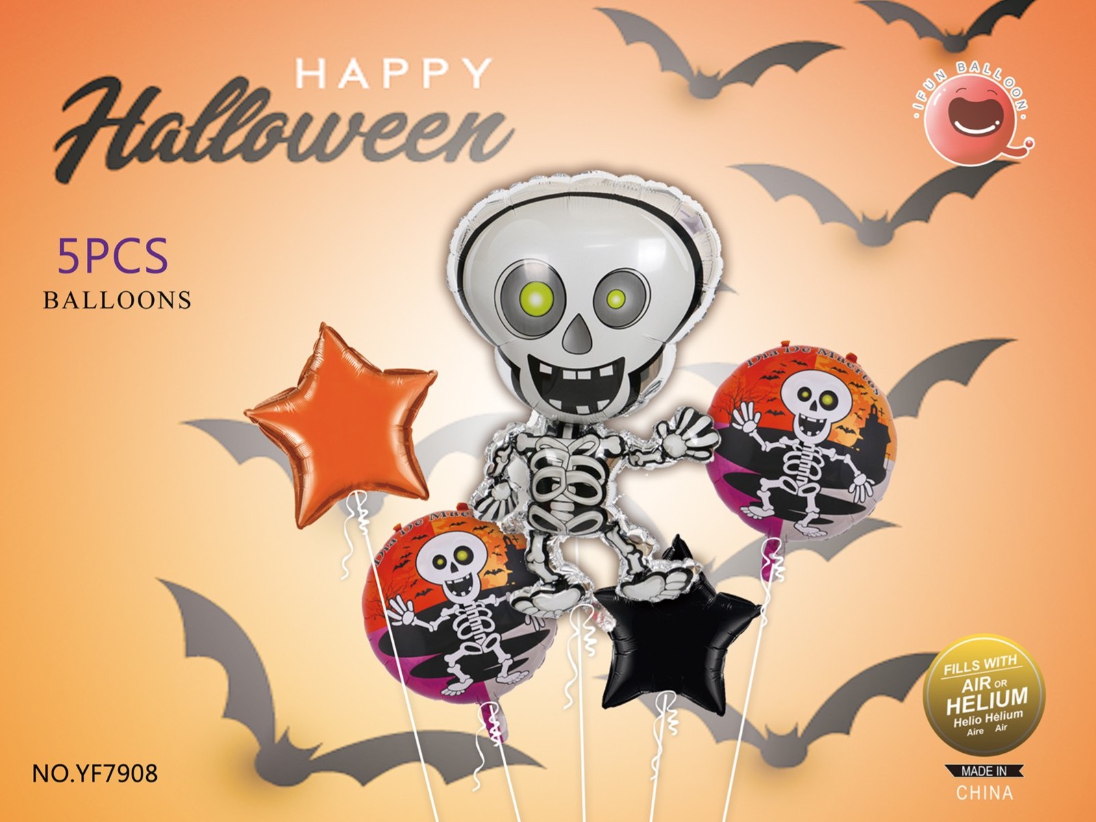 balonky sada 5ks kostra 47x81cm Hallowen