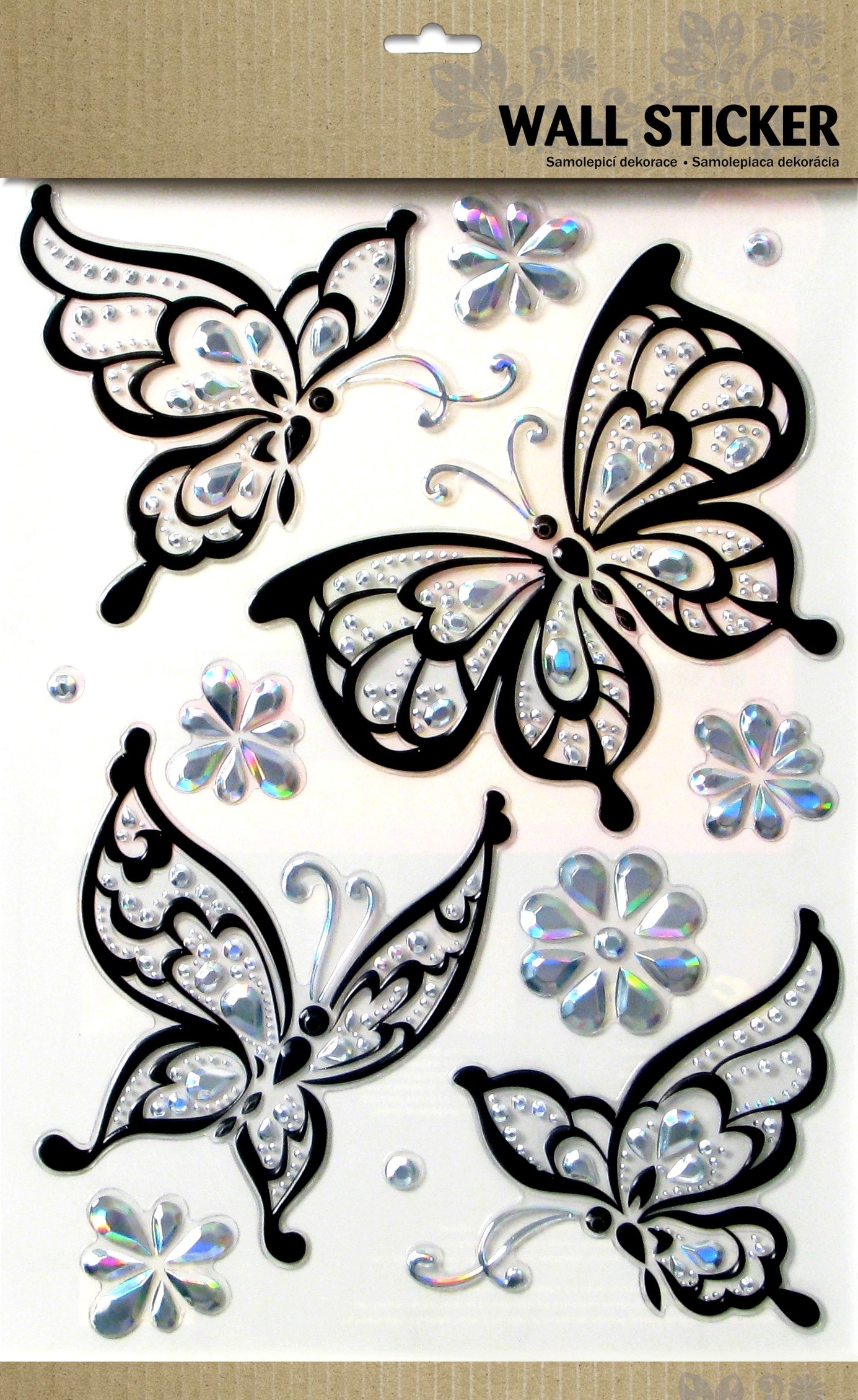 dekorace motýli krystal 30x45cm samolep.