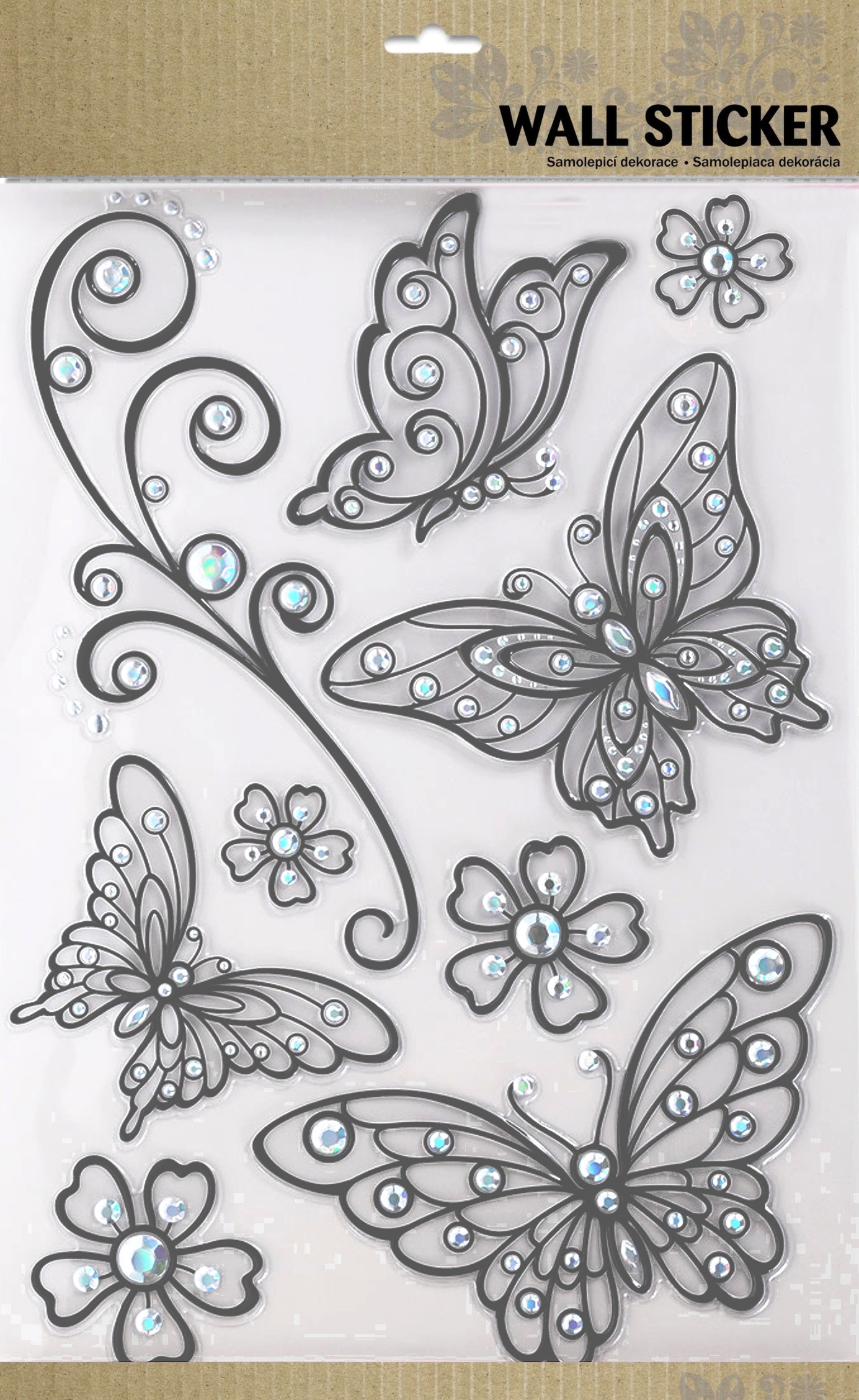 dekorace motýli krystal 30x45cm samolep.