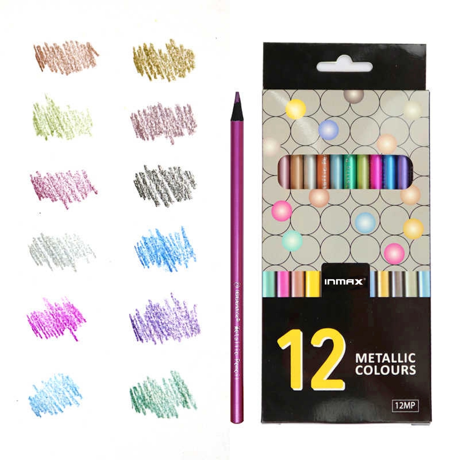 pastelky metalické 12 barev černé dřevo