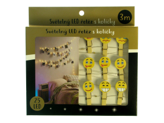 řetěz svítící 25 LED 3m 12 kolíčků-335 emoji
