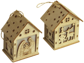 světlo LED domek dřevěný výška 8,5cm