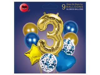 balonky sada 9ks s číslem-modrá 3