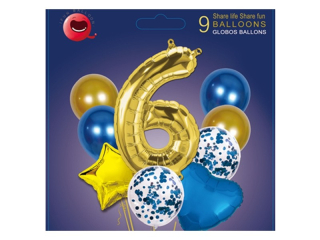 balonky sada 9ks s číslem-modrá 6