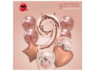 balonky sada 9ks s číslem-růžová 9