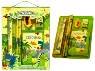 sada na psaní 14x18cm + peněženka v boxu-dino