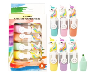 zvýrazňovače 9cm dětské 6ks sada-unicorn