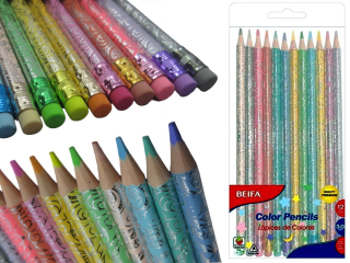 pastelky 12barev bezdřevé trojboké laser