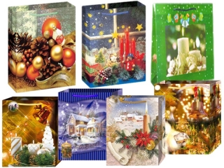 taška dárková plast 10x33x9 lahev Vánoce